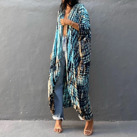 Tie Dye Boho Swim Coverup Kimono Wrap Casual Robe - Picture 10 of 10